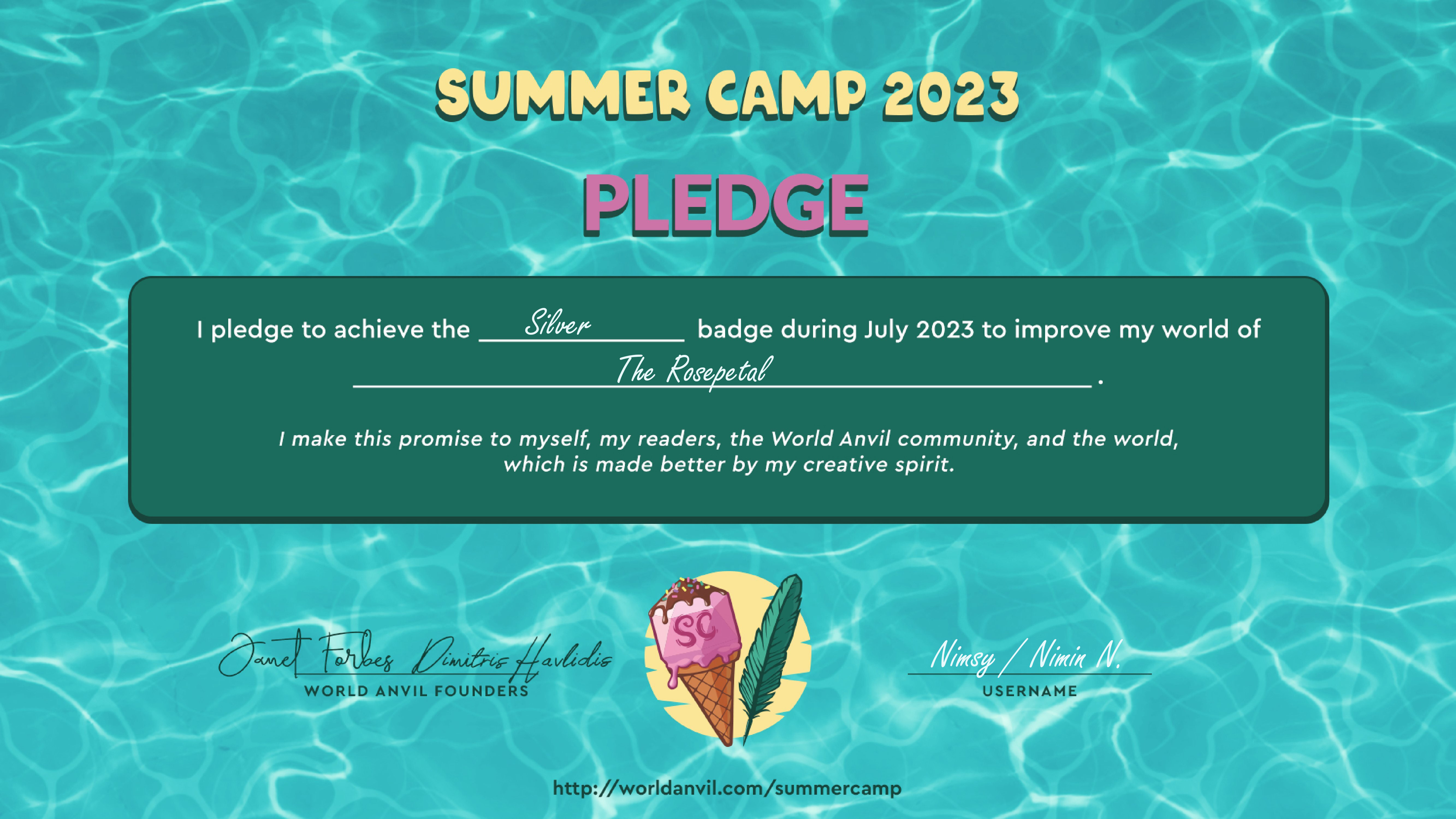 A pledge for my goals in Summer Camp 2023: reaching the silver badge.