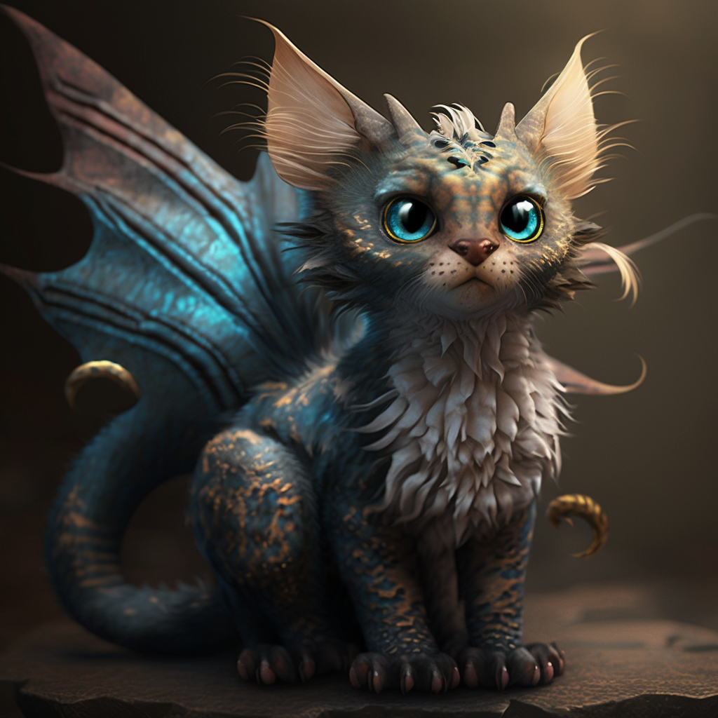 Feathered cat-like creature with dragon wings.