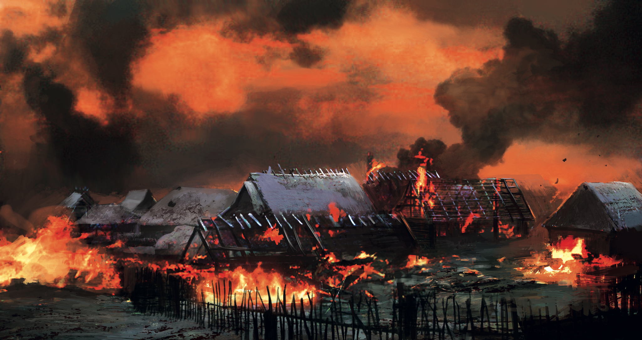 Burning village