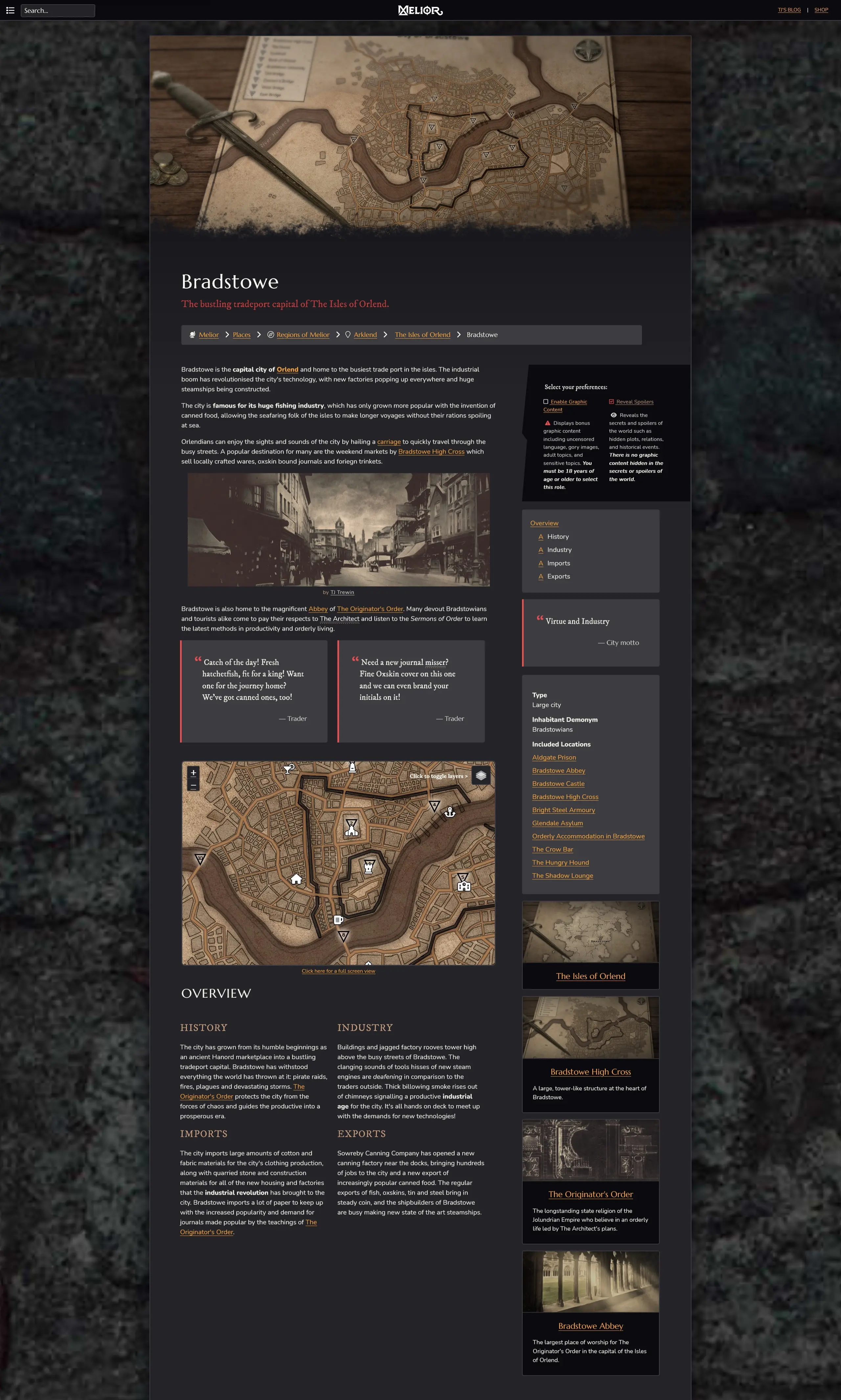A screenshot of how the article looked before editing - a handful of small paragraphs and an embedded map.