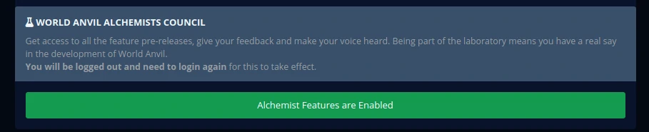 Alchemist Features Button