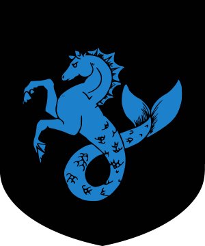 Heraldic image: Azure sea horse on a black ground