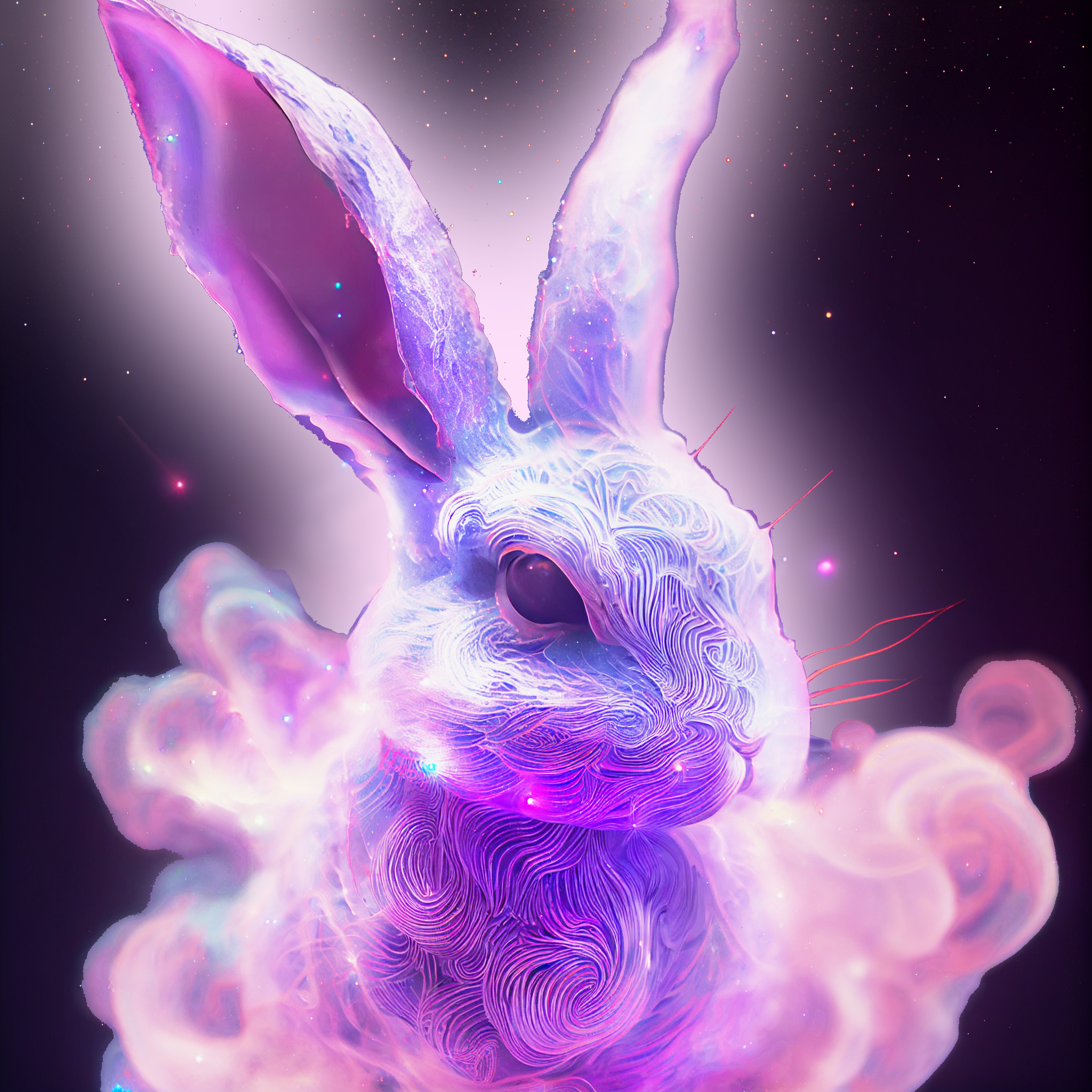 A glowing white star bunny, surrounded by pink magic