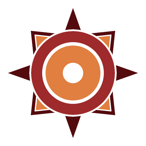 A sun symbol made of simple orange and red shapes