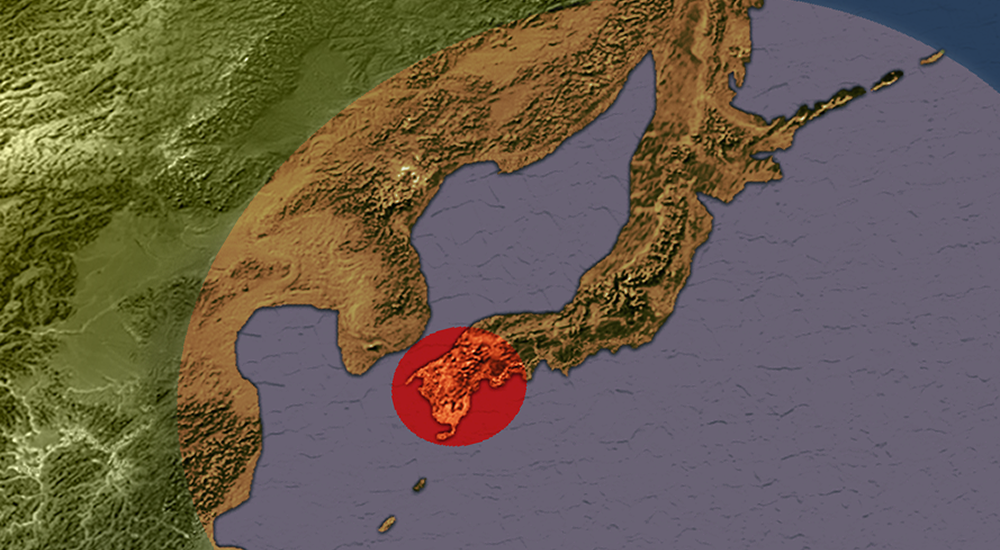 Asosan eruption and affected areas (89,000 BP)