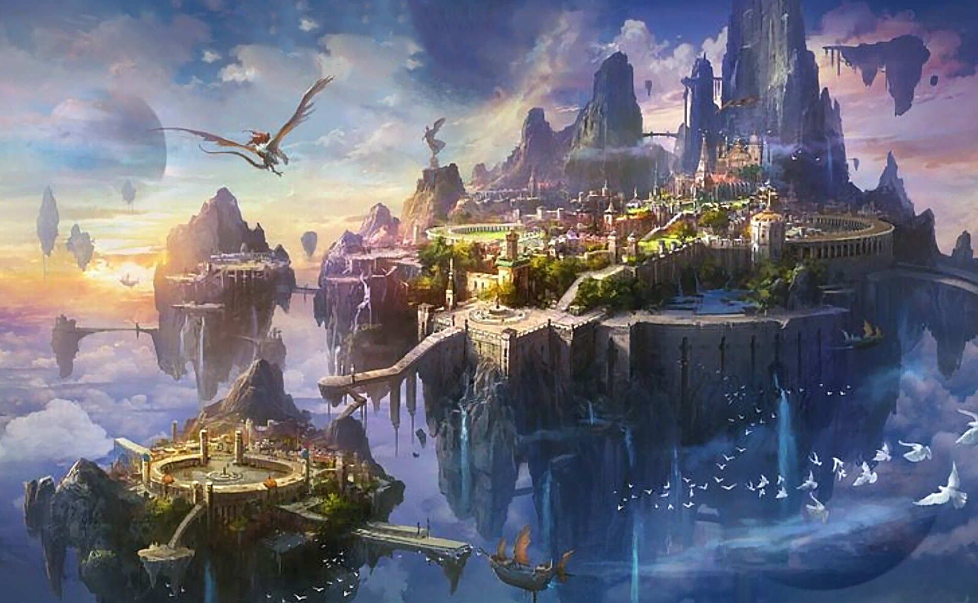 Fantasy world 3. Небесный город Асгард. Королевство Синдрия дворец. Асгард мифология Скандинавии. Асгард город замок.