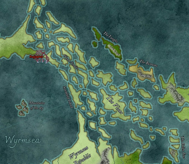 Map of the Wyrm Straits separating the Wyrmsea from the Lunar Sea