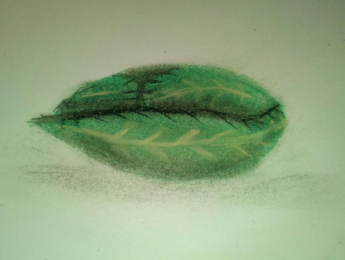 A pastel drawing of a sandwhich made of leaves