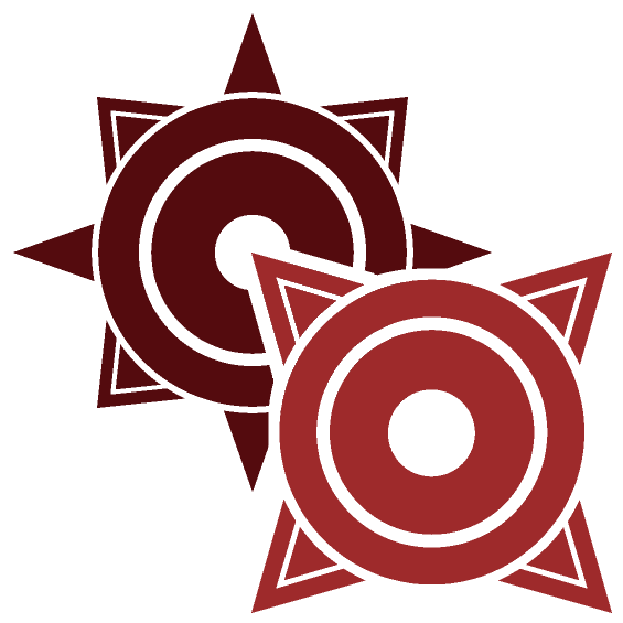 Two simple sun symbols with one tucked behind the other