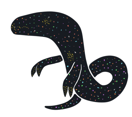 A snake-like creature with two arms, its body made of darkness, with dots of colorful lights in it