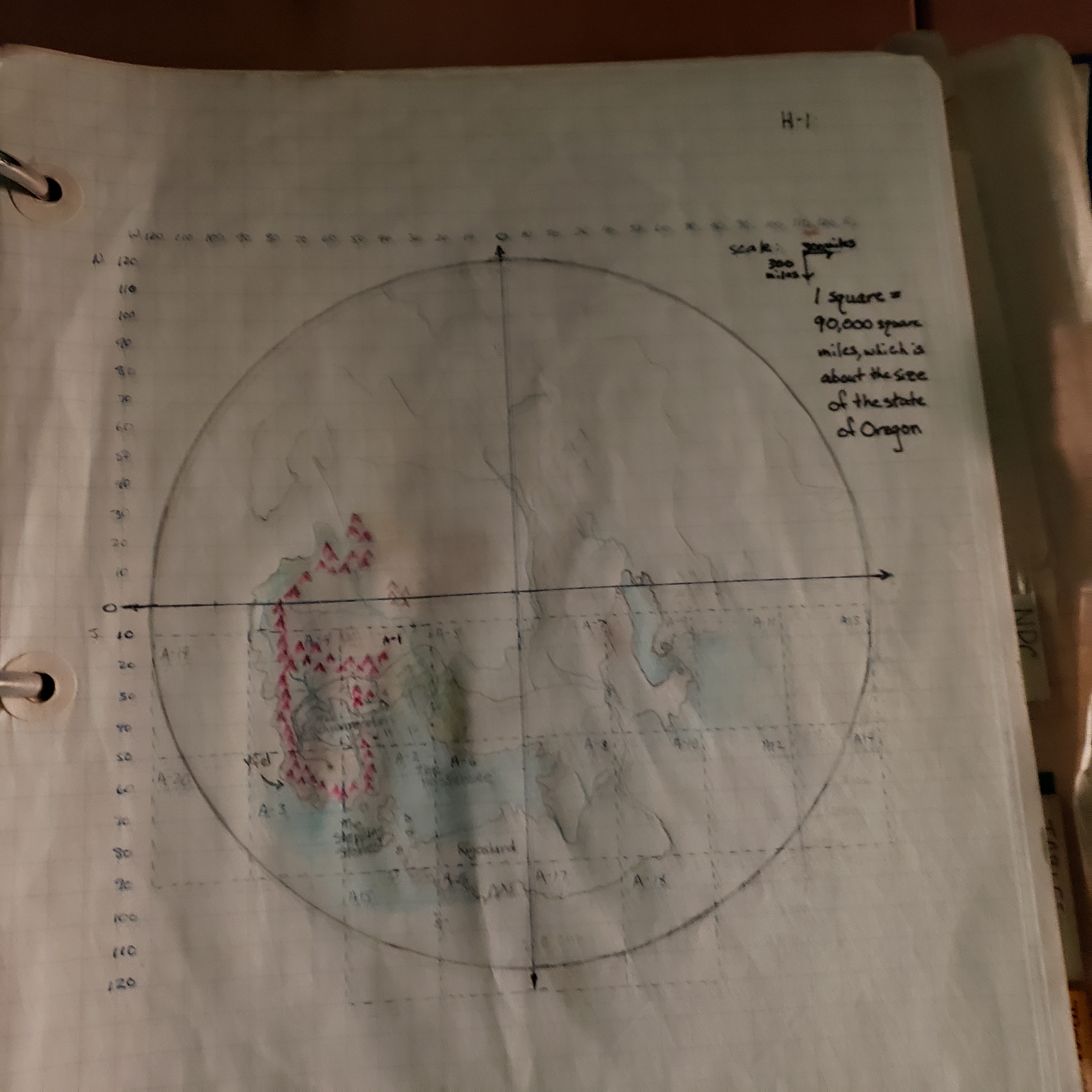 Original Derkomai world map on graph paper