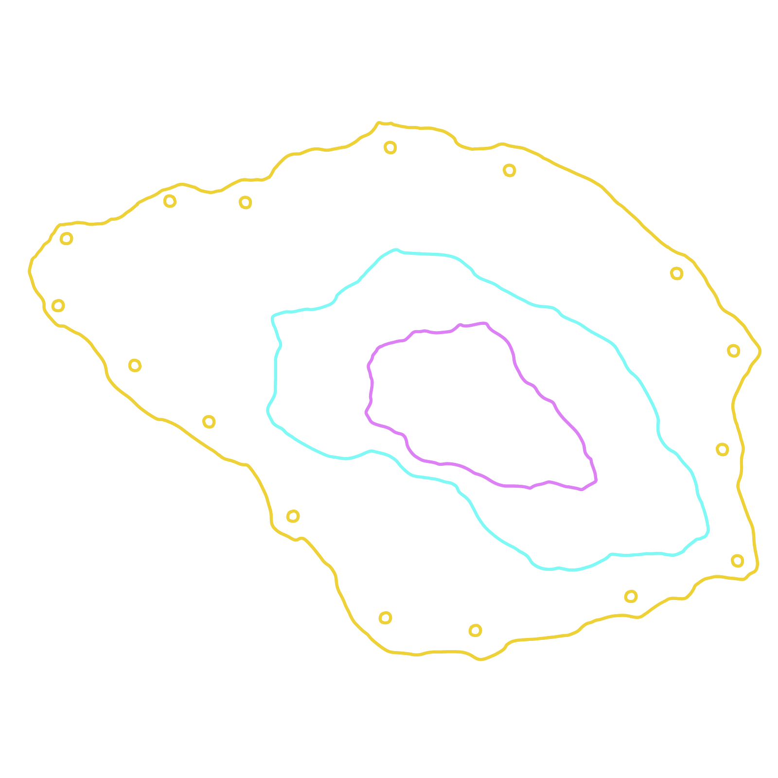 A map of an island, with its district borders marked.