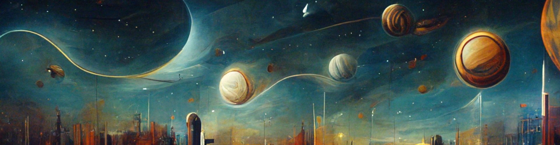 wall mural of stylistic painting of the Tellus star system