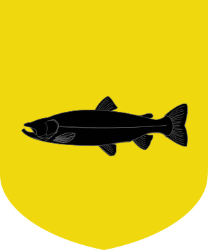 Heraldic image: black salmon on a gold field