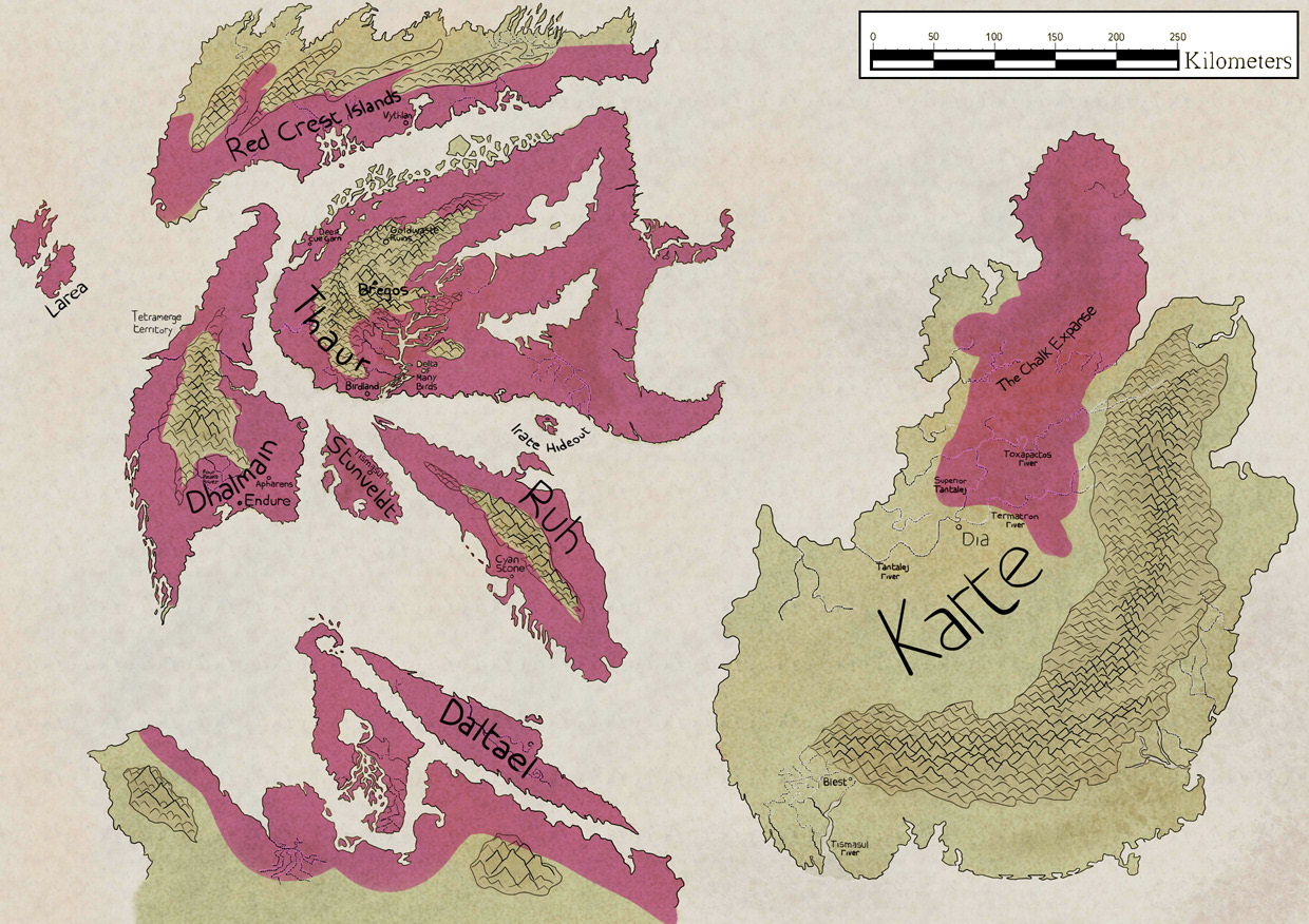 A map of the Haan Archipelago showing the distribution of hirschmalls through it