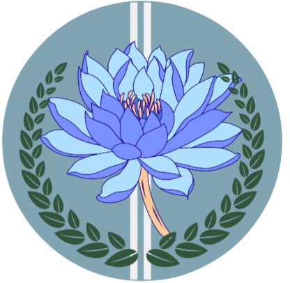 A circular seal with an End'orian Ice Flower at the very center, surrounded on the bottom by a semi-circle of leaves. Behind it are two lines