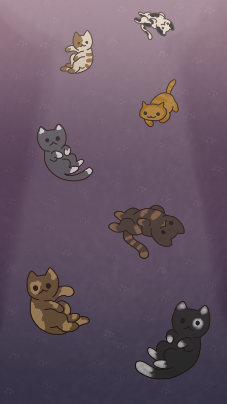 Cats floating in a hazy purple void