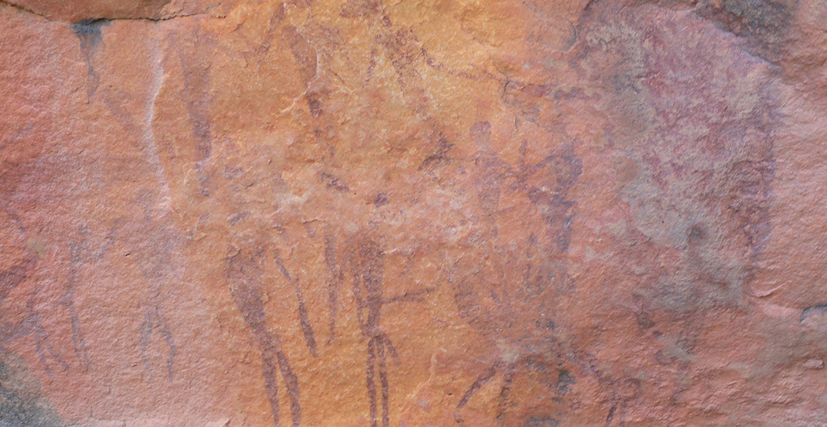 Drawings created by ǀXam-ka-ǃkʼe artists on the walls of Blombos cave in Namaqua-Natal