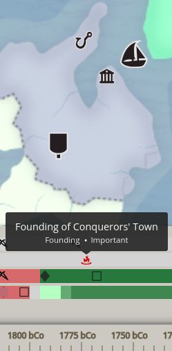 Founding of Conquerors' Town, 1775 before Community. Located in an Island.