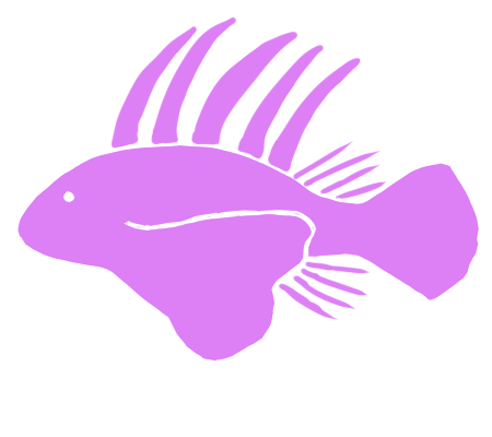 A pink silhouette of a lionfish