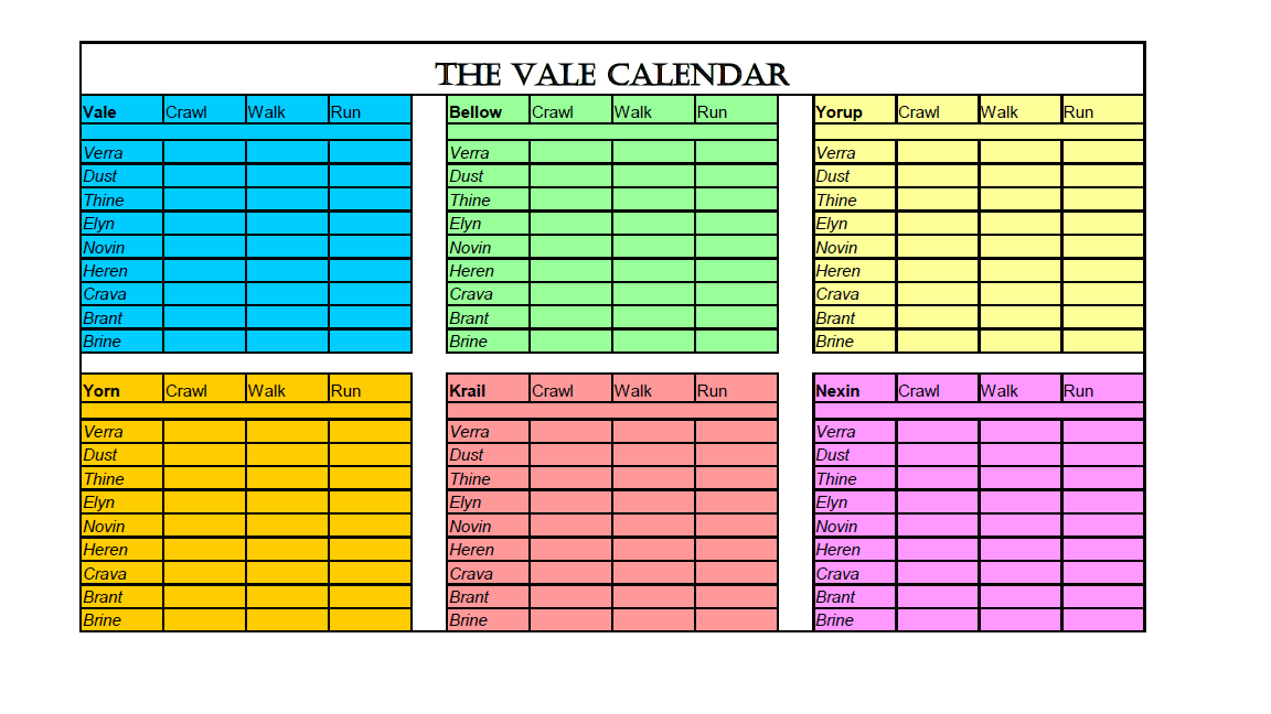 Vale Calendar cover