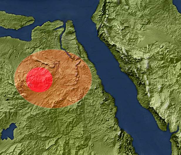 Dakhleh meteor impact and the affected surrounding areas (113,700 BP)