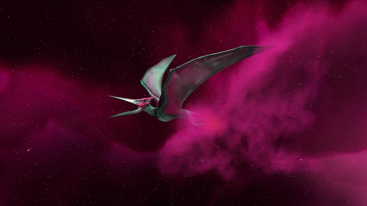 A multi-eyed pterodactyl creature in a starscape