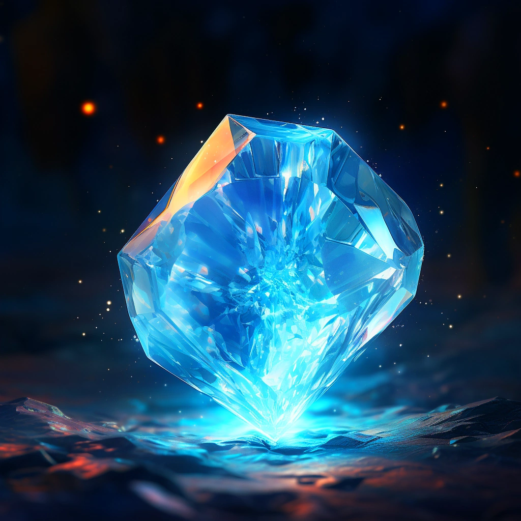 Glowing light blue gem 