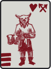 Gauntlet playing card - Barkeep. Supportive ranged. Depicting a visian barkeep.