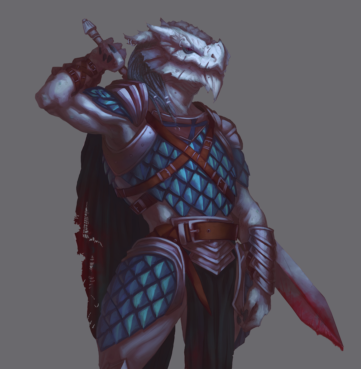 A silver dragonborn with a great sword and a not-so-great attitude. 