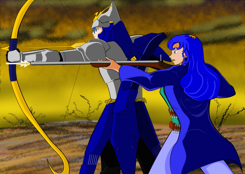 Roxi fielding her Sharps alongside Rowen of the Strata in his 2.0 Armor