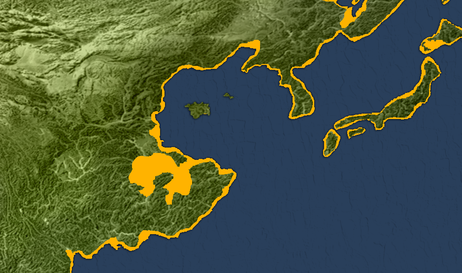 Coastline impact of gradual cooling on Chang Jiang Pingyuan (117,400 - 113,700 BP)
