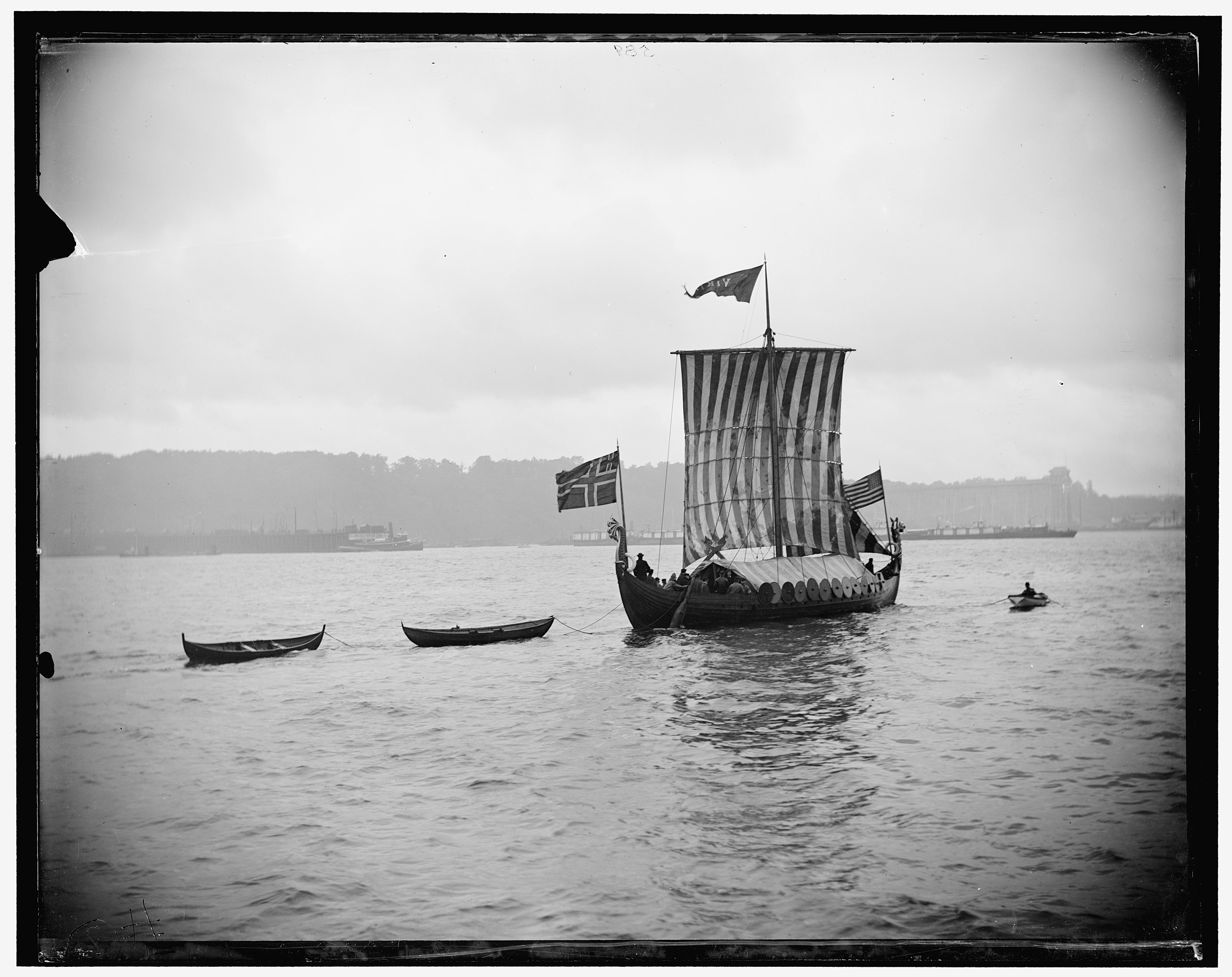 A replica viking longboat after sailing from Norway to New York.