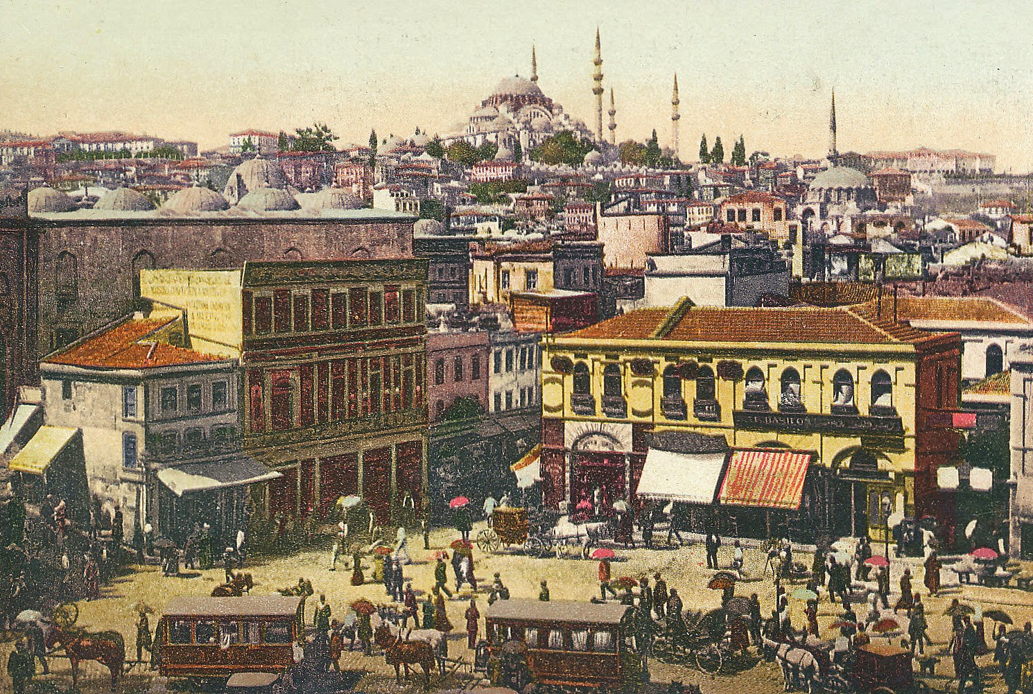 The central Emin Eunu square in Constantinople, represented on a postcard of the early twentieth century
