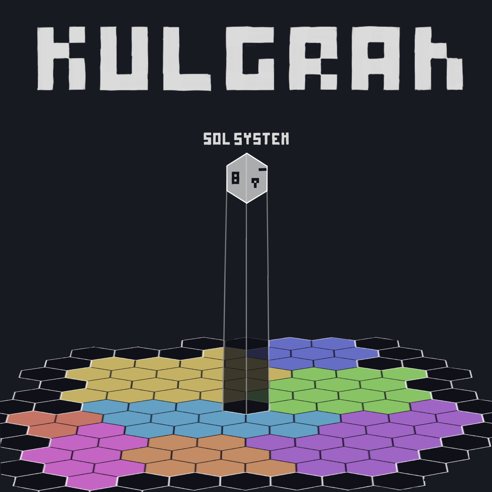 A hex map with one hex popping out of it with some symbols in it and the words "Sol System" on top of it. On top of the image there's written "Khulgran"