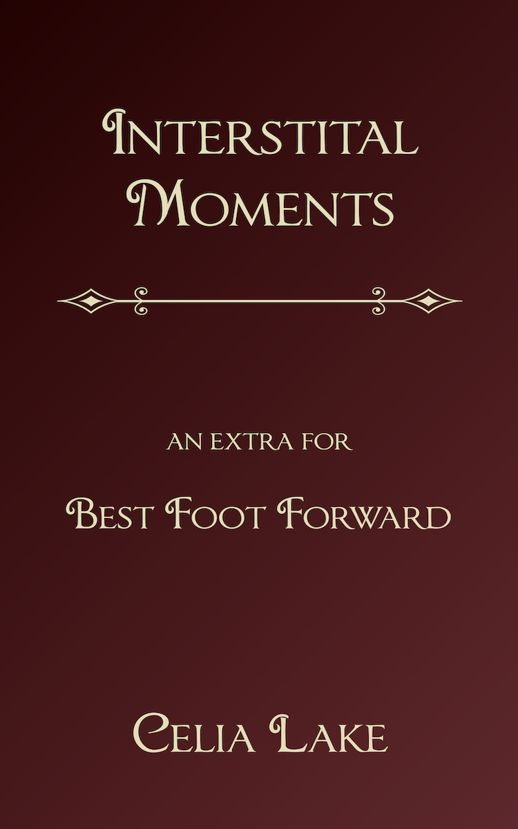 A vibrant watercolour background with black boxes for text: "Interstitial Moments", an extra for Best Foot Forward