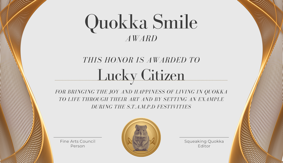 Quokka SMile Award Certificate