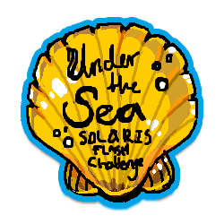 Drawing of a gold seashell with the text 