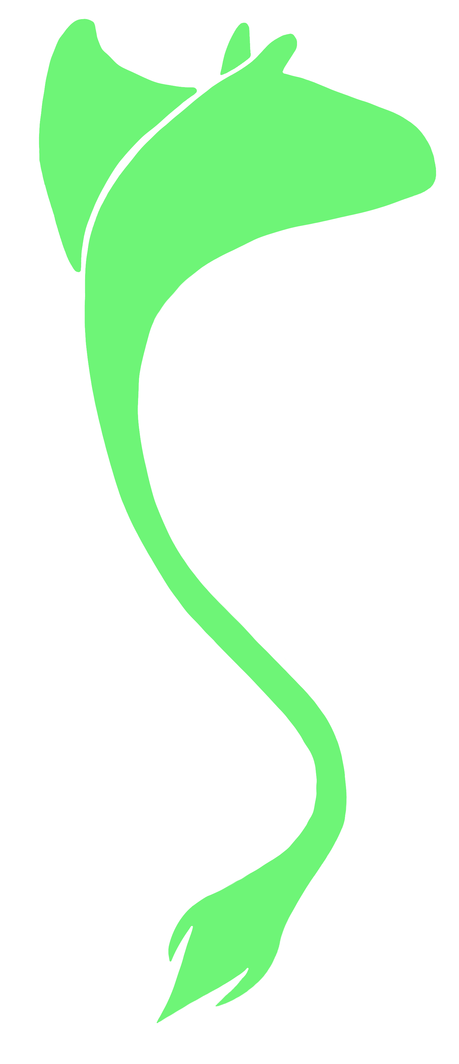 A manta ray silhouette painted in green.
