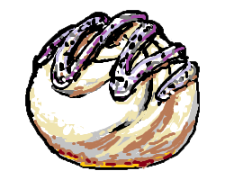 Illustration of a Bao. A clear gel has been drizzled on top of the bao with sesame seeds, to prevent them from floating around in space.