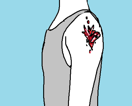 Illustration of a Crystalline Symbiont. Red crystal shards are growing out of the hosts shoulder.