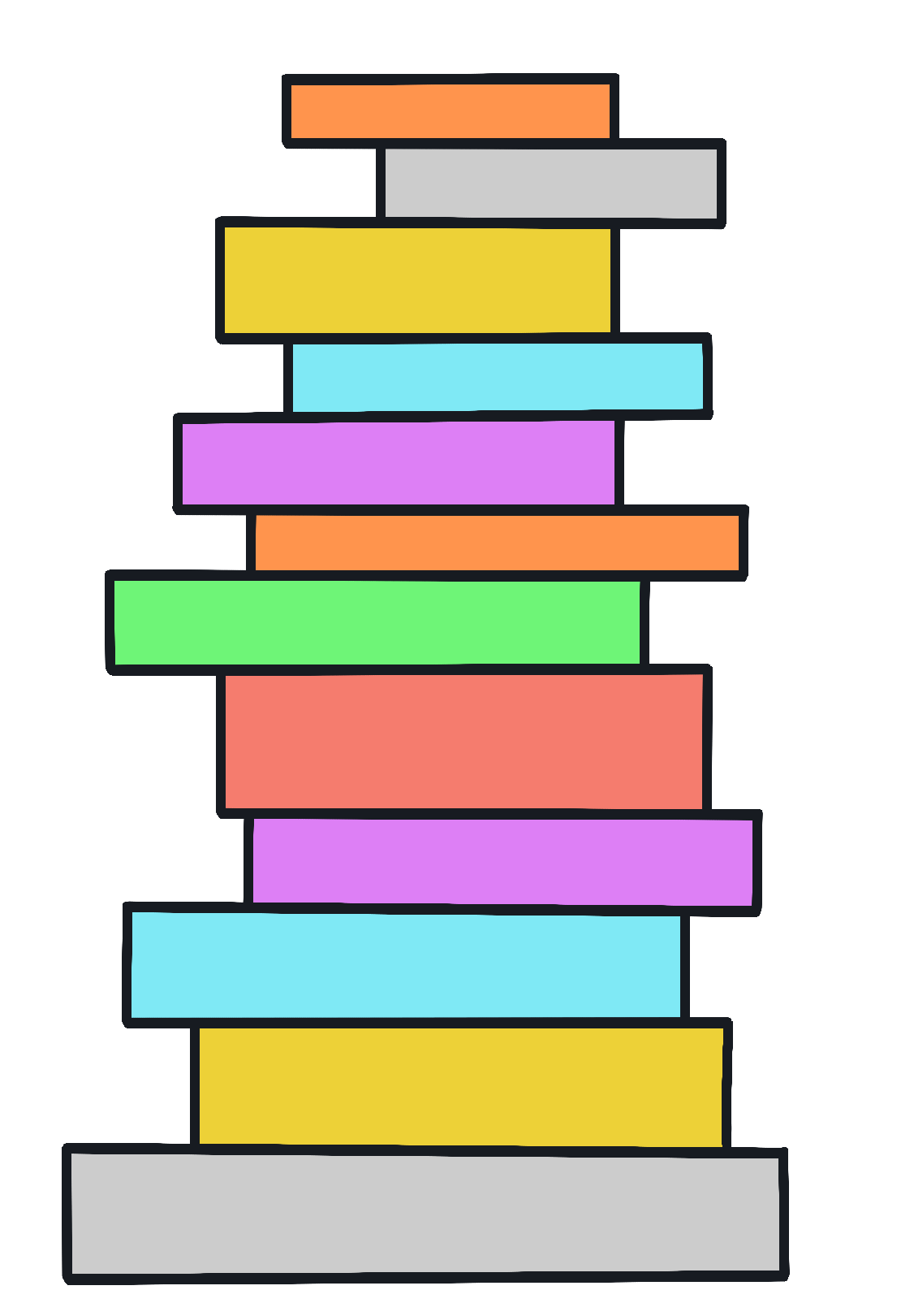 A pile of different coloured books.