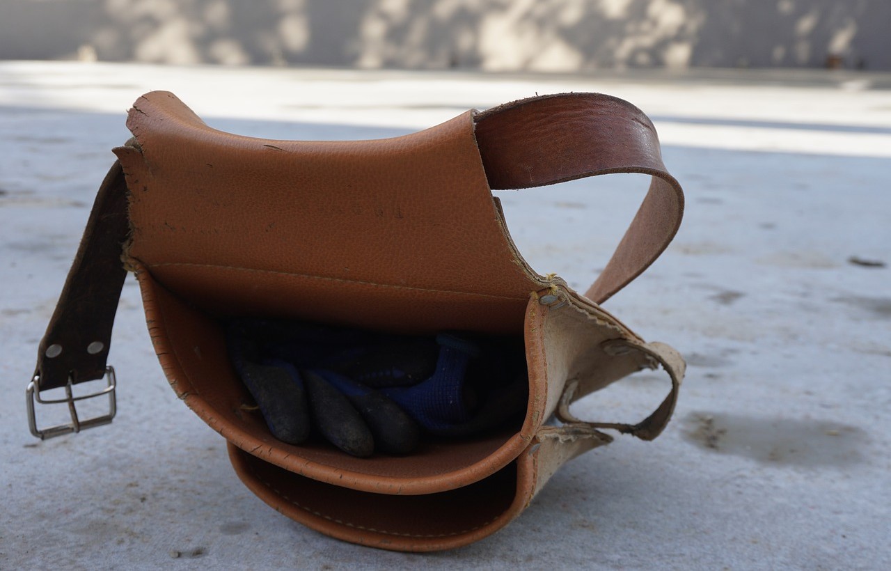 Light brown leather tool pouch