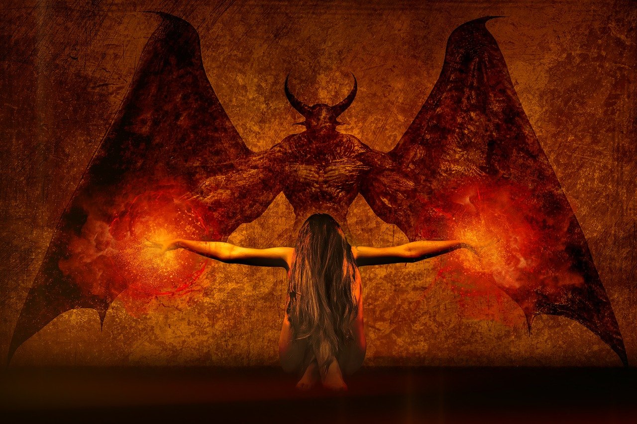 A woman summoning a demonic creature