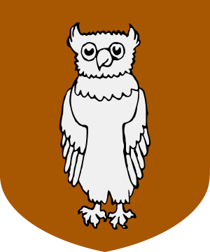 Heraldic image: white owl on a brown field