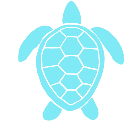 A blue silhouette of a sea turtle