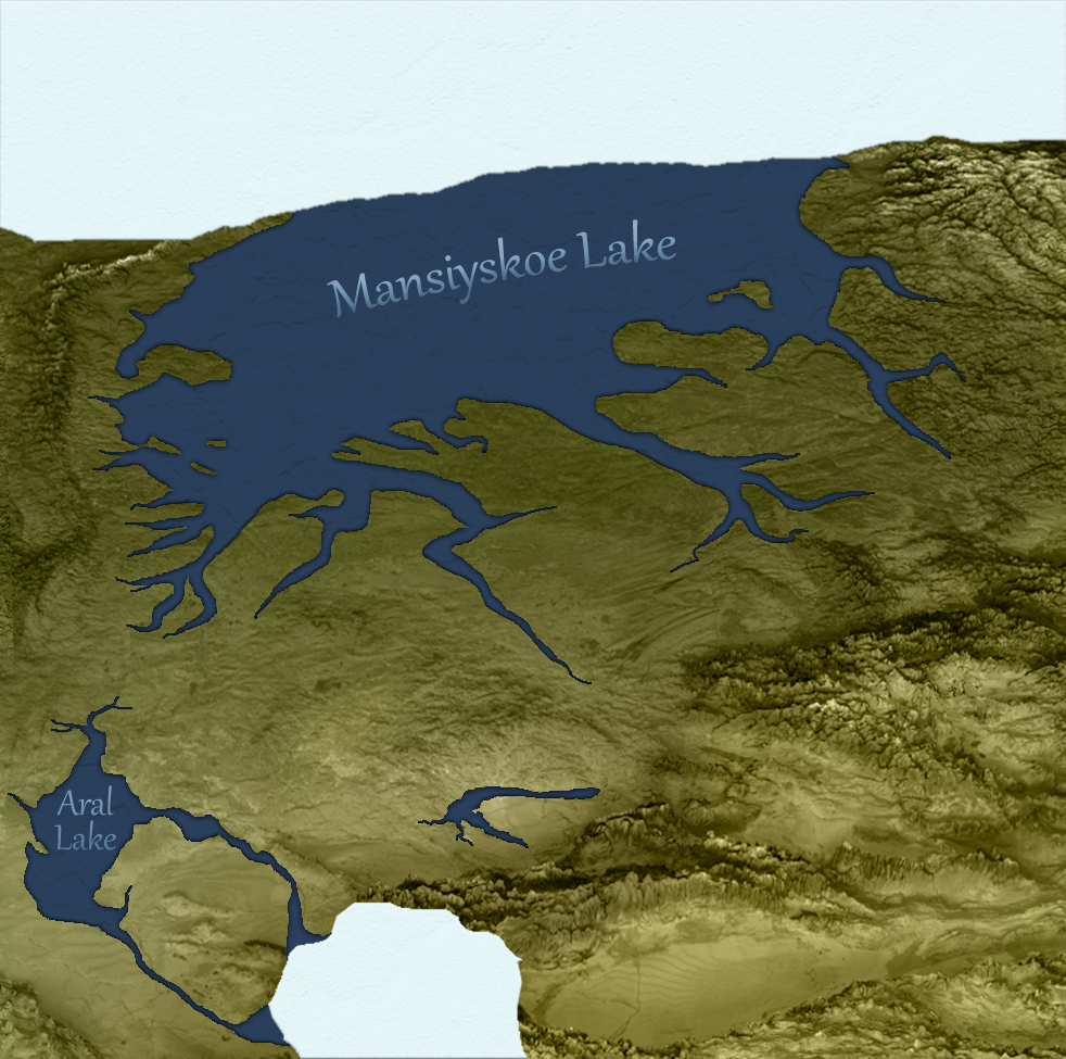 Mansiyskoe Lake at its maximum extent (43,500 BP)