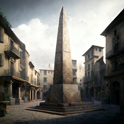 Image of a plain stone obelisk in a town square